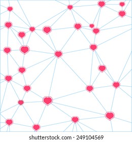 pink heart braided to the network with solar flares, Valentine's day background