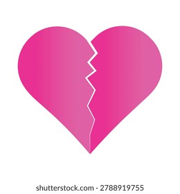 Pink Heart break Icon. Heart Broken two pieces vector illustration icon. Broken Pink Heart Emoji. Perfect use for logo, broken heart concept, breakup or divorce, heartbreak regret, separated couple, tragic love.