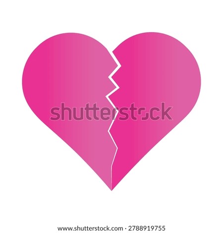 Pink Heart break Icon. Heart Broken two pieces vector illustration icon. Broken Pink Heart Emoji. Perfect use for logo, broken heart concept, breakup or divorce, heartbreak regret, separated couple, tragic love.