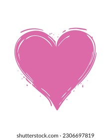 Pink heart brush strokes silhouette outline contour vector drawing.Love symbol.Valentine's day decoration stencil shape element.Birthday and wedding frame icon.Sign of friendship.Health care sketch 