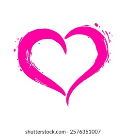 Pink heart brushstroke with color splash. Vector illustration isolated on white background.	