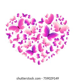 pink heart, butterflies,,valentine card