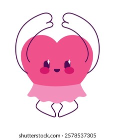 A pink heart character dancing in kawaii style