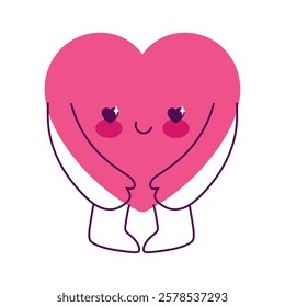 A pink heart character holding hands with a cute expression in kawaii style