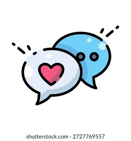 Icono de burbujas de chat de corazón rosa Ilustración de arte de línea plana