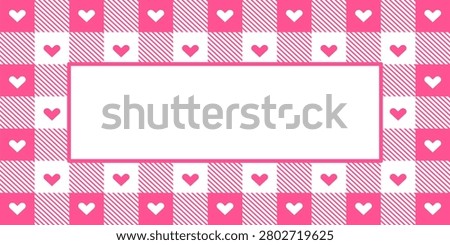 Pink heart checkered frame with striped pattern and blank copy space, romantic Valentine template background for cards, banners, invitations, social media, and posters.