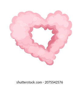 Pink heart cloud, fluffy magic in cartoon style isolated on white background. Smoke, fog cute decoration. Ui game asset.