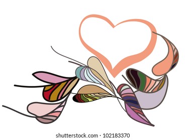 Pink heart with colorful flying leaves