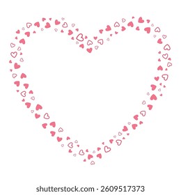Pink heart confetti frame. Happy Valentines day border with hearts. Cute frame isolated on white background.