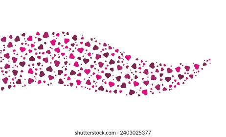 Pink heart confetti. Purple hearts dust flying on transparent background.