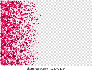 Pink  heart confetti, Valentine's day background.  Design element for romantic love greeting card, Women's Day postcard, wedding invitation. Vector  illustration.