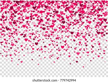 Pink  heart confetti, Valentines day background.  Design element for romantic love greeting card, Women's Day postcard, wedding invitation. Vector  illustration.