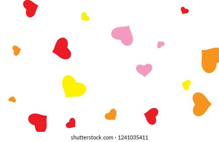 Pink heart confetti. Valentines, Womens, Mothers day background with falling hearts, petals. Greeting wedding card. February 14, love. White background.