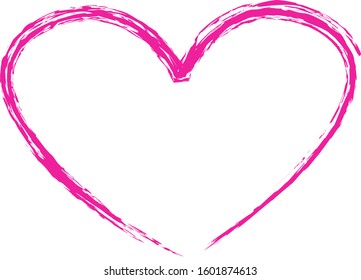 Pink heart contour vector. Hand drawn love icon isolated. Paint brush stroke heart icon. Hand drawn vector for love logo, romance icon, passion symbol and Valentine's day. Painted brush stroke vector