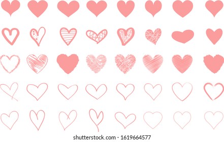 Vector de contorno del corazón rosado. Icono de amor dibujado a mano aislado. Icono de corazón de pincel de pincel. Logo dibujado a mano para el amor, símbolo del corazón, icono del doodle y Día de San Valentín. Forma vectorial de grunge pintada