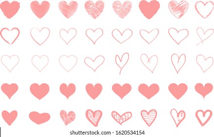 Pink heart contour vector. Hand drawn love icon isolated. Paint brush stroke heart icon. Hand drawn vector for love logo, heart symbol, doodle icon and Valentine's day. Painted grunge vector shape