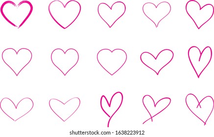 Pink heart contour vector. Hand drawn love icon isolated. Paint brush stroke heart icon. Hand drawn vector for love logo, heart symbol, doodle icon and Valentine's day. Painted grunge vector shape