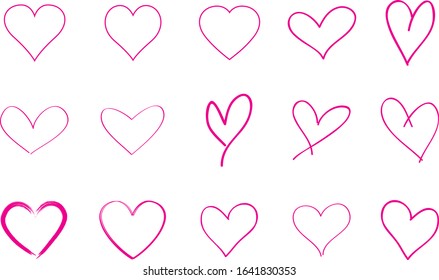 Pink heart contour vector. Hand drawn love icon isolated. Paint brush stroke heart icon. Hand drawn vector for love logo, heart symbol, doodle icon and Valentine's day. Painted grunge vector shape