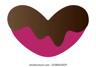 Pink heart covered with delicious liquid chocolate.Valentine's Day Chocolate Cute Vector.Chocolate Covered Heart