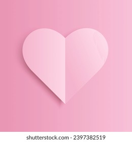 Pink heart in cut paper style on pink background. Concept of love, congratulations. Vector