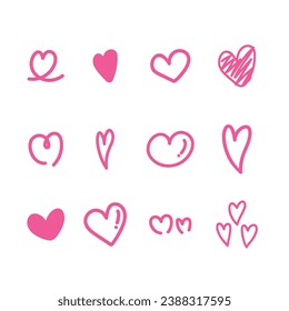 Pink heart doodle hand drawn for element, illustration, Valentine, love
