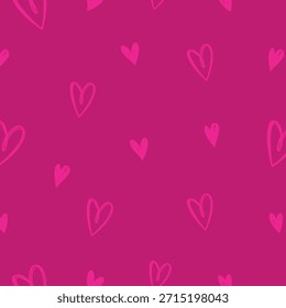 Pink heart doodle pattern. Seamless print of abstract cute hand drawn symbols, romantic holiday decoration. Vector texture.
