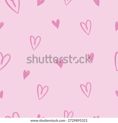 Pink heart doodle pattern. Seamless print of abstract cute hand drawn symbols, romantic holiday decoration. Vector texture.
