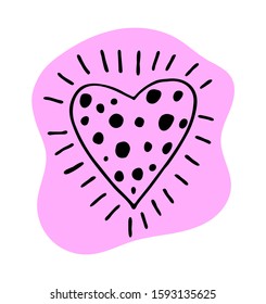 Pink heart in doodle style isolated on white background. Vector stock illustration. Hand drawing line art image for Valentines Day decor.