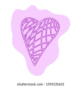 Pink heart in doodle style isolated on white background. Vector stock illustration. Hand drawing line art image for Valentines Day decor.