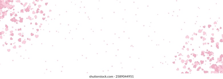 Pink heart and dotted confetti banner on white background with copy space
