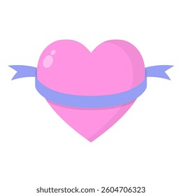 Pink heart drawing, blue ribbon, mother's day love