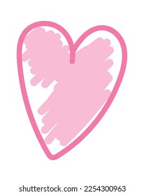 Pink heart drawn by hand flat icon Children picture. Vector illustration