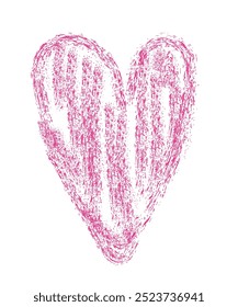 Pink heart drawn with crayon or chalk texture. Vector childlike illustration