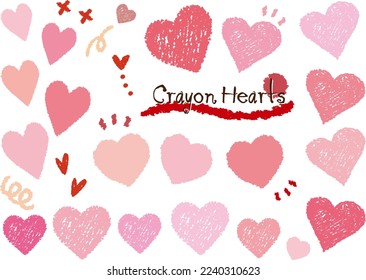 Pink Heart drawn with crayons icon frame Illustration set