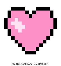 Emoji de coração rosa. Ilustração vetorial de arte em pixels. Isolado em um fundo branco. Textura de 8 bits vintage. Gráfico de computador. Dia dos Namorados. Estilo antigo. design de objetos de videogame dos anos 80 e 90. 