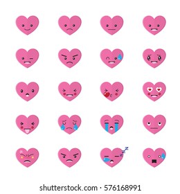 Pink Heart Emojis Icons Set of Emoticons Isolated Vector Illustration On White Background