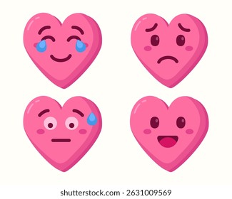 pink heart emoticons icons isolated set collection