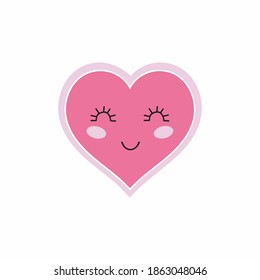 Pink heart with face and eyes for Valentine's day. Smile in the form of a heart by February 14. Cute wind illustration in cartoon style.