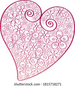 Pink heart filled with flowers. Element for decoration for Valentine's Day.