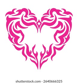 Pink heart with floral ornament on a white background. Vector illustration.