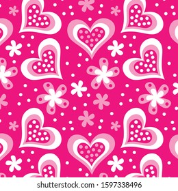pink heart and flower cartoon pattern