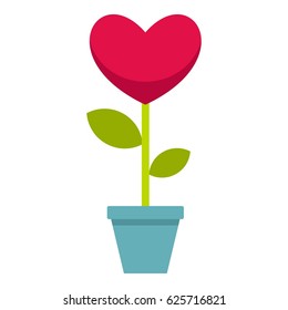 Pink heart flower in a pot icon flat isolated on white background vector illustration