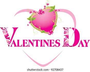 Pink heart with flowers. Decorative element for Valentines card. Vector