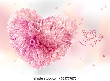 Pink Heart of flowers  for Valentine's Day. Valentine's card