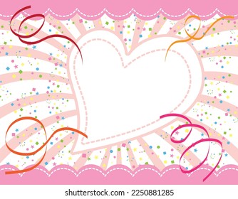 Pink heart frame, confetti and ribbons flying around, concentration line background,wallpaper