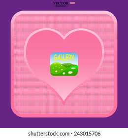 pink heart, Gallery, gray button with a red stroke, vector illustration, EPS 10
