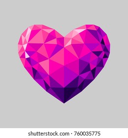 Pink heart. Geometric triangle vector logo.