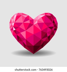 Pink heart. Geometric triangle vector logo.