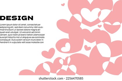 Pink heart geometric vector flat background