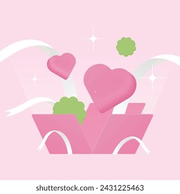 pink heart gift box present lucky flower vector illustration